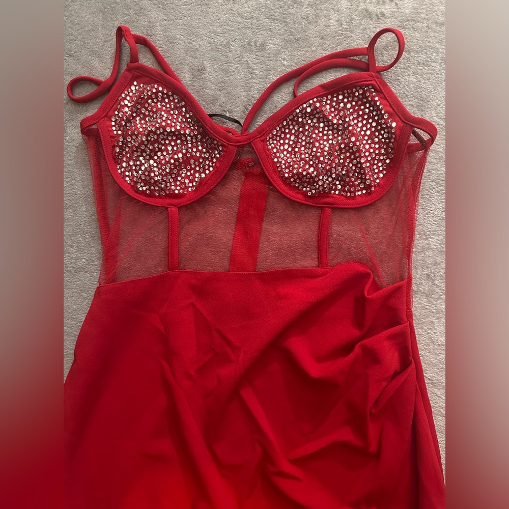 Elegant Red Embellished Women's Dress